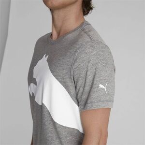 PUMA Heather Grey Short-Sleeve T-Shirt Big Logo Casual Cotton Lightweight Top M